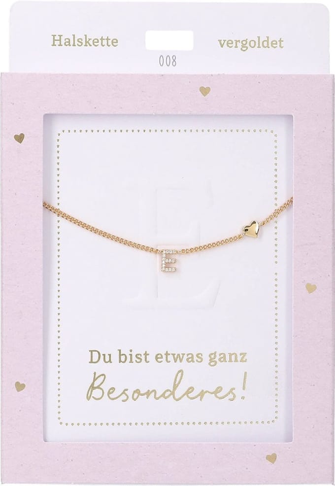 Depesche ketting goud met letter E en hartje - cadeau sieraden.