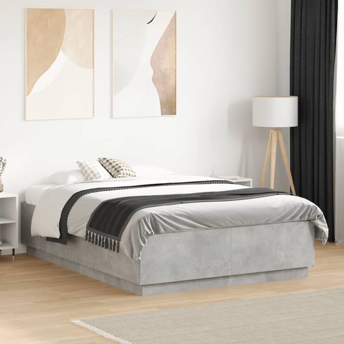 vidaXL - Bedframe - bewerkt - hout - betongrijs - 120x190 - cm