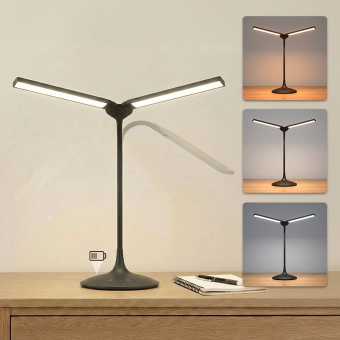 SBR Glow+ bureaulamp met accu - oplaadbare daglichtlamp met batterij- dimbaar - 3 lichtkleuren - zwart