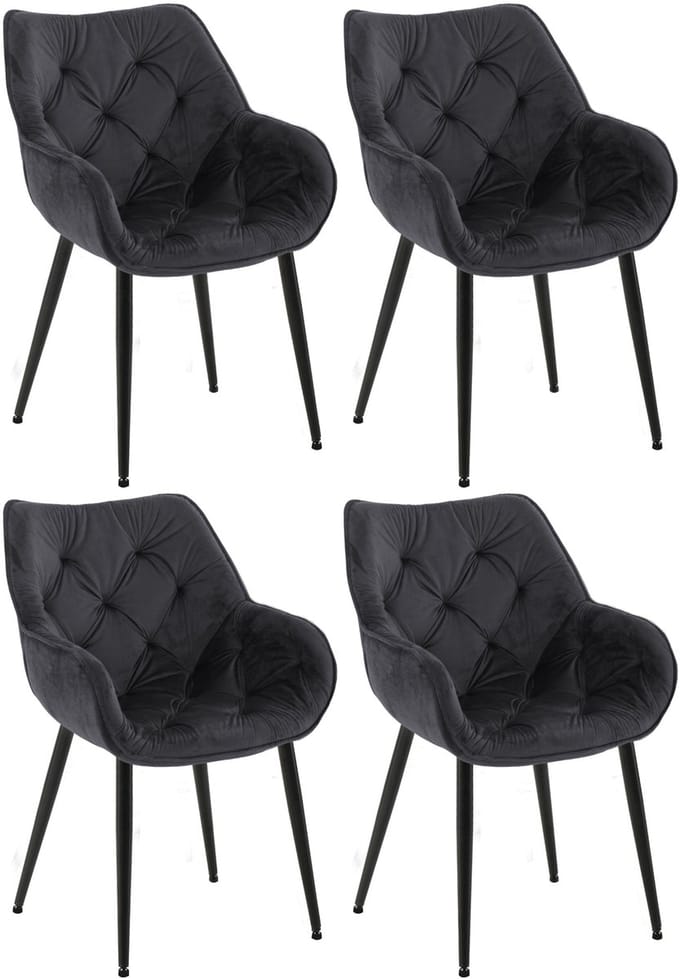 CLP Tanna Set van 4 eetkamerstoelen - Met armleuning - Velvet - Fluweel/zwart