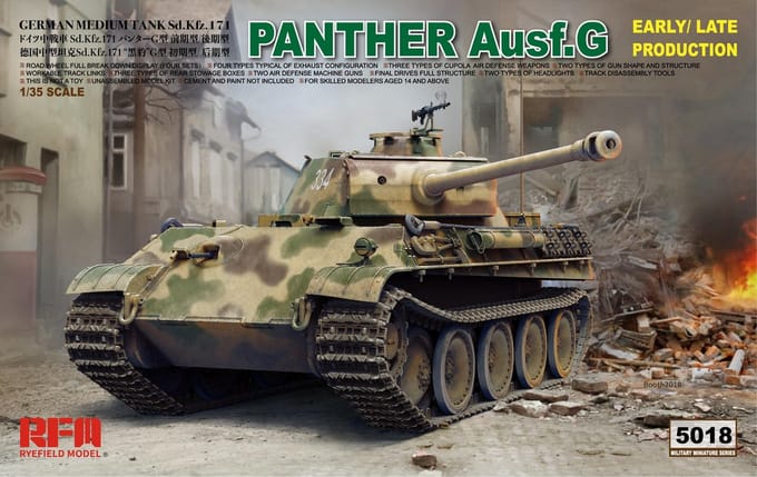 Rye Field Model Modelbouwpakket Militaire voertuigen - 5018 Panther Ausf.G Early / Late Production Plastic - 1:35 - Modelbouw