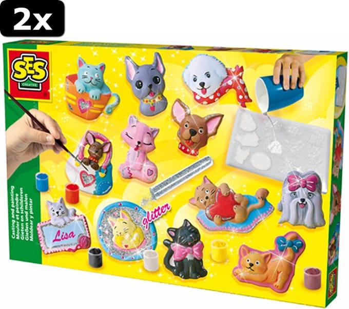 2x SES Creative Gipsgieten Hond En Kat