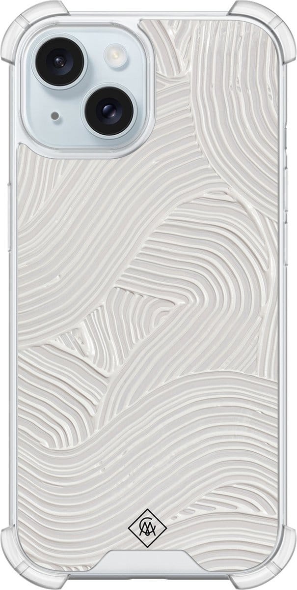 Casimoda® hoesje - Geschikt voor iPhone 14 - Abstract Beige Waves - Shockproof case - Extra sterk - Siliconen/TPU - Grijs, Transparant