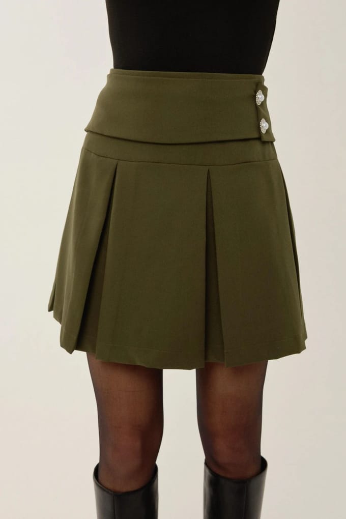 Plissé Mini Rok met Pareldetail