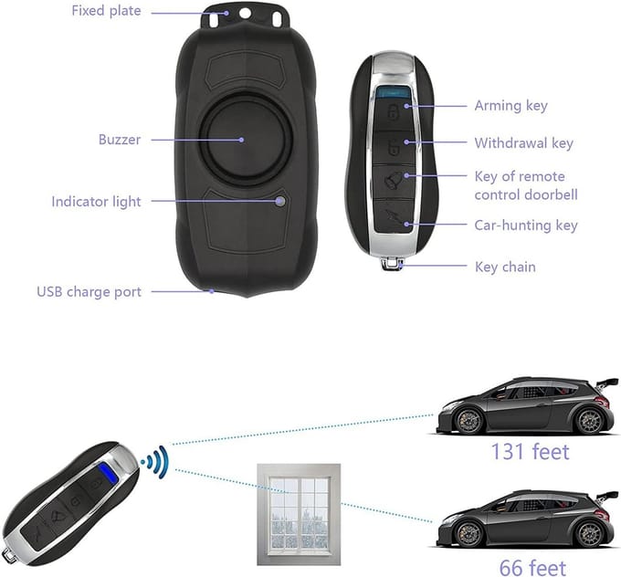 Diefstalalarm - Beveiliging Sensor - Fiets Motor - 150dB Geluid SOS - 65 x 45 mm