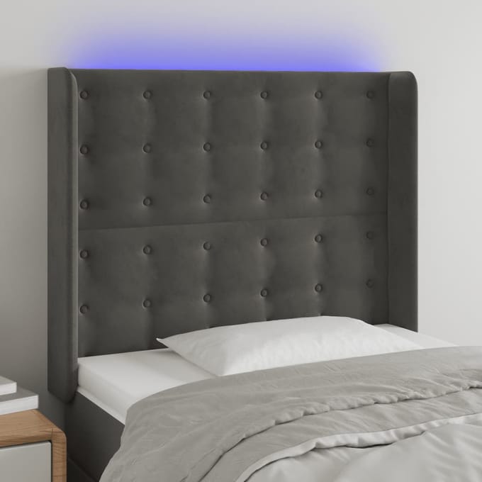 vidaXL - Hoofdbord - LED - 83x16x118/128 - cm - fluweel - donkergrijs