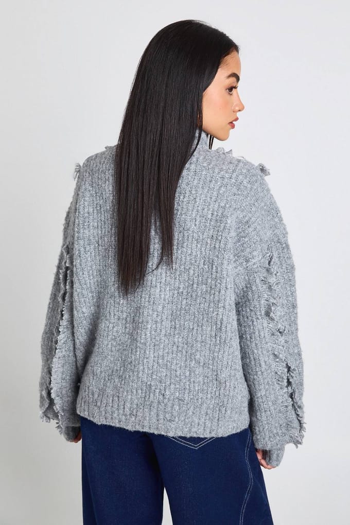 boohoo Dames Trui met textuurelementen en hoge hals | Houtskool | Maat: Medium
