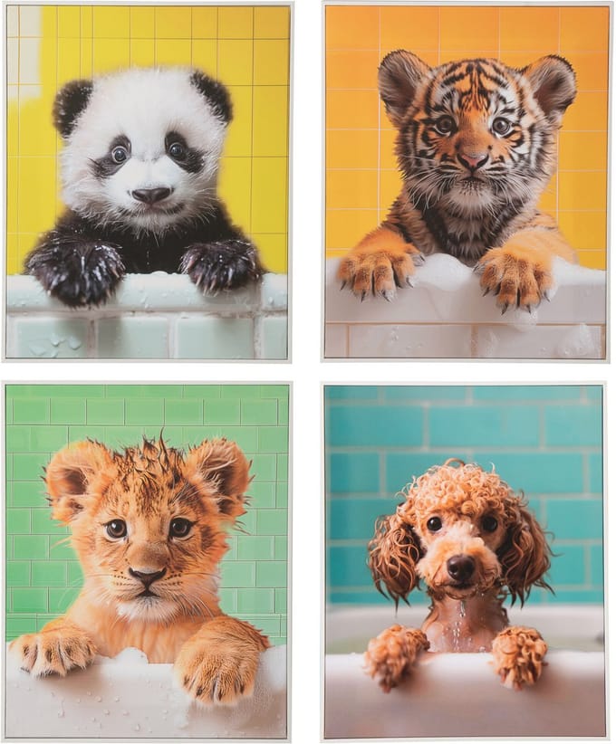 J-Line schilderij Ingelijste Foto Dieren - canvas - mix - set van 4