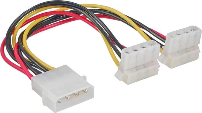 Molex (m) - 2x Molex (v) haaks splitter - 0,15 meter