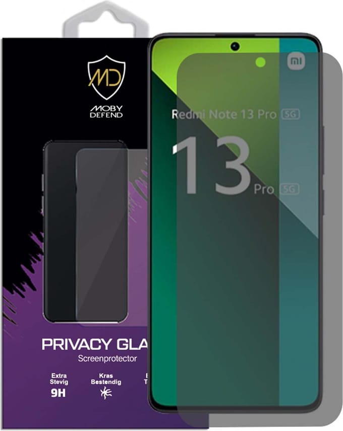 MobyDefend Screenprotector - Geschikt voor Xiaomi Redmi Note 13 Pro 5G - HD Privacy Glass Screensaver
