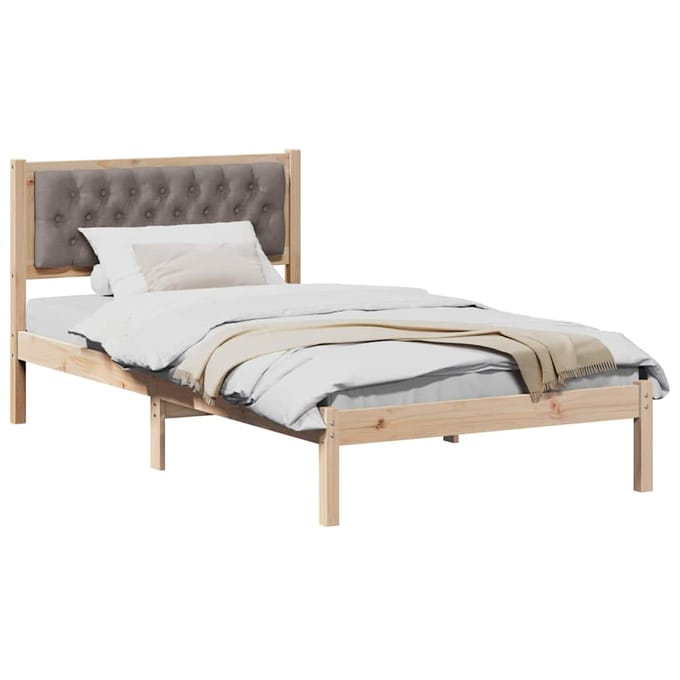 vidaXL - Bedframe - met - hoofdeinde - Taupe - 100 - x - 200 - cm - Massief - grenenhout