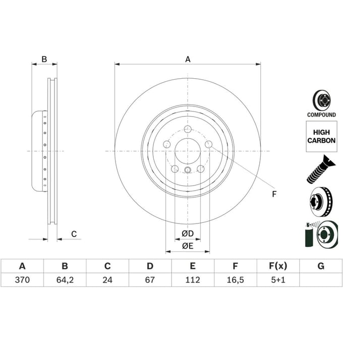 Remschijf BOSCH 0 986 479 G99 achter, geventileerd, sterk gecarboniseerd, 1 Stuk