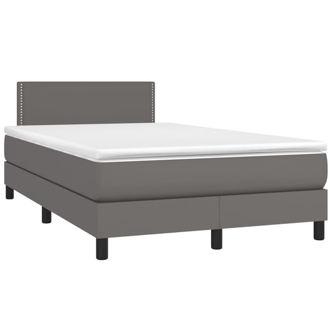 vidaXL - Boxspring - met - matras - en - LED - kunstleer - grijs - 120x200 - cm