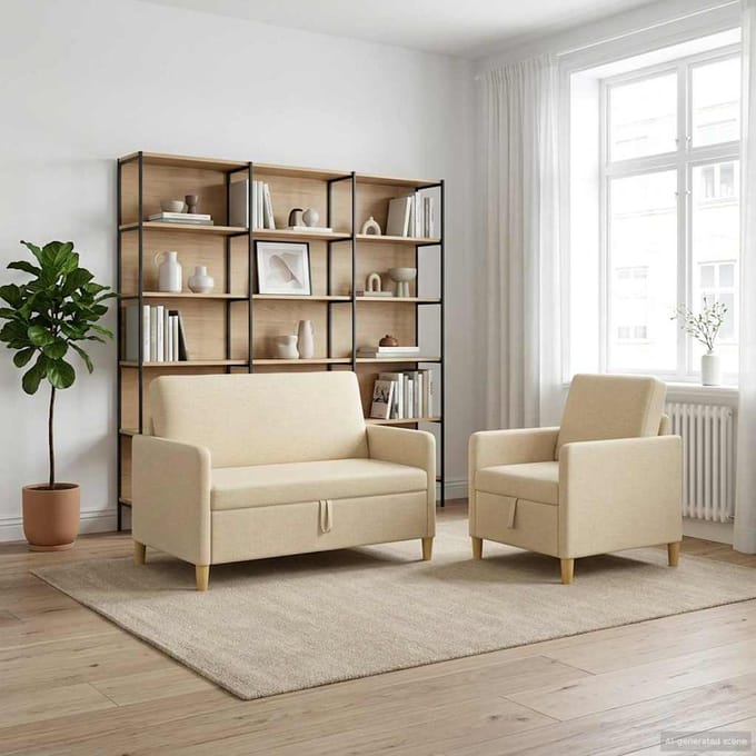 vidaXL - Sofa - Set - Met - Opslag - 2 - st - Crèmekleurig - Polyester