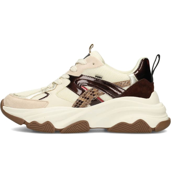 POSH by Poelman GIGI Dames Sneakers - Bruin Met Beige