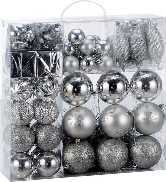 Deuba Kerstboomballen - Set van 103 Kunstof Mat Glanzend - Zilver
