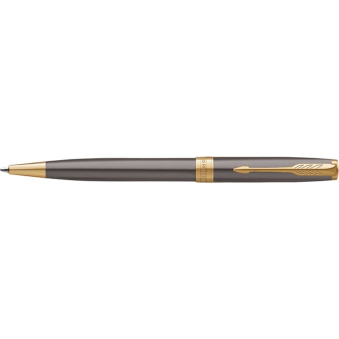 Parker Sonnet Ballpoint Pen | Grey Lacquer with Gold Trims | Medium Point | Black Ink Refill | Gift Box