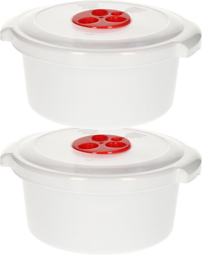 PlasticForte Magnetronschaal met deksel/ventiel - 2x - 1L - wit - kunststof - hoog model