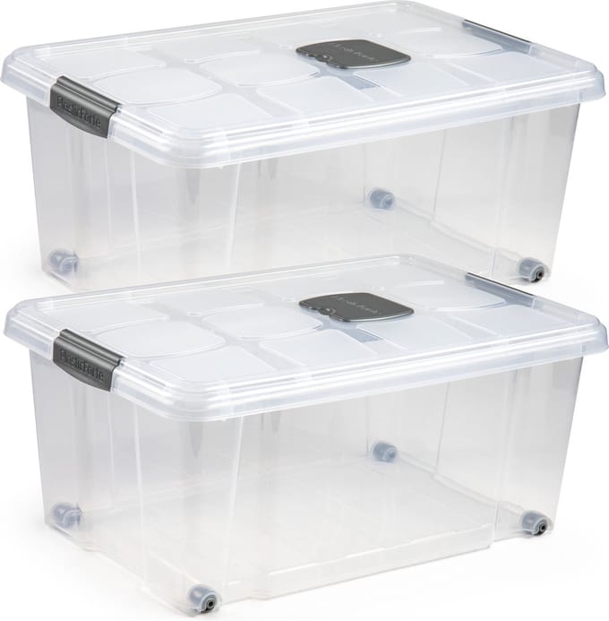 Plasticforte Opslagbak - 3x stuks - 36L - organizer met deksel - 59 x 40 cm - transparant - Opbergbakken