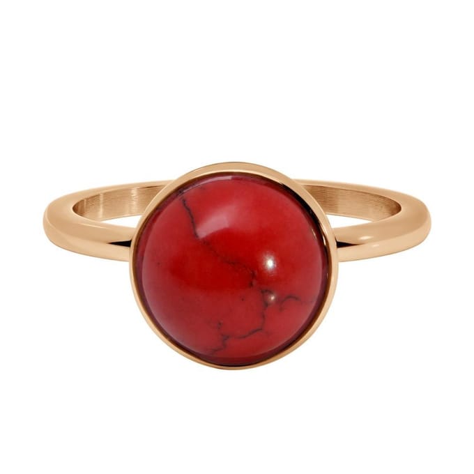 Quiges Stapelring Dames - Vulring Rood Steen - RVS Roségoudkleurig - Maat 21 - Hoogte 2mm