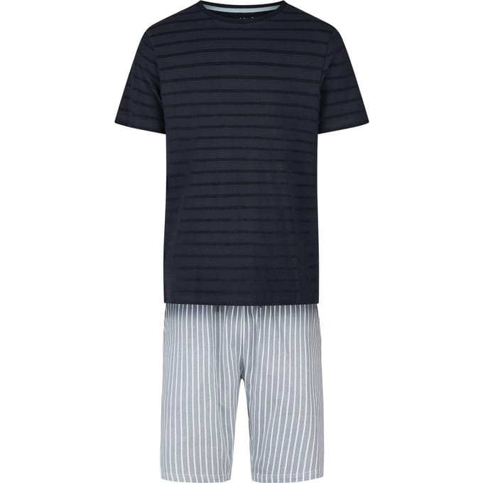 Phil & Co Heren Shortama Korte Pyjama Set Donkerblauw/Grijs Gestreept - Maat XXL