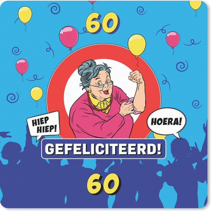 Muismat 20x20 cm - Mousepad Verjaardag - Vrouw - 60 Jaar - Jubileum - Muismatten