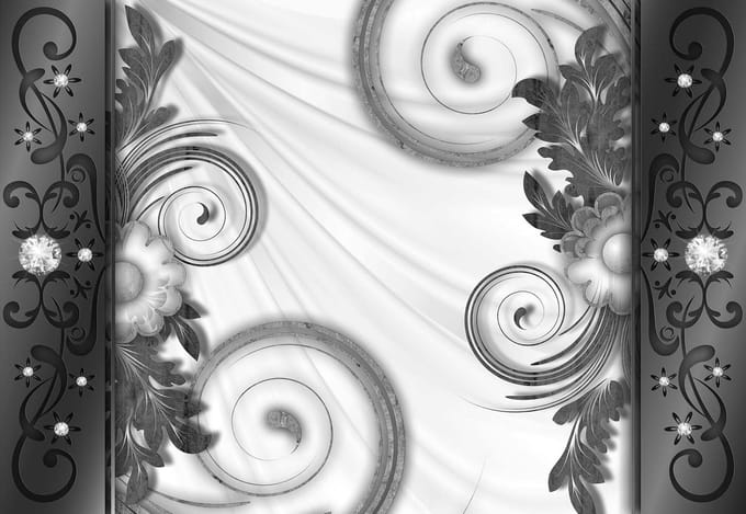 Fotobehang Abstract Vintage Pattern Black White | XXL - 312cm x 219cm | 130g/m2 Vlies