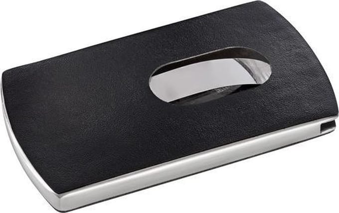 Sigel visitekaartjes Snap RVS/leder voor 12 kaartjes zwart/zilver