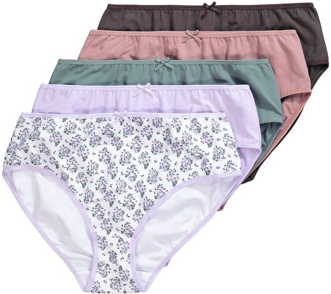 Ulla Popken - Dames - Midi-slips set van 5 motief / effen - Zachtlavendel - Maat 58+