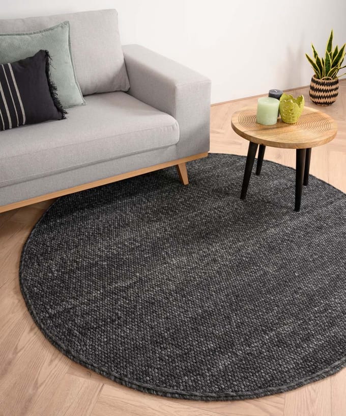 Rond wollen vloerkleed - Lett donkergrijs 120