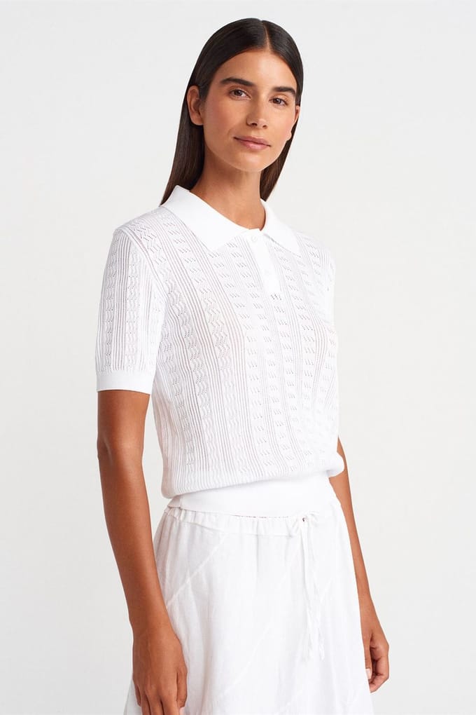 Getextureerde Kanten Trui Polo Blouse