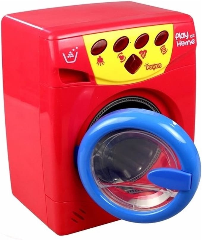 Speelgoed wasmachine - licht & geluid - 24 cm - rood geel blauw