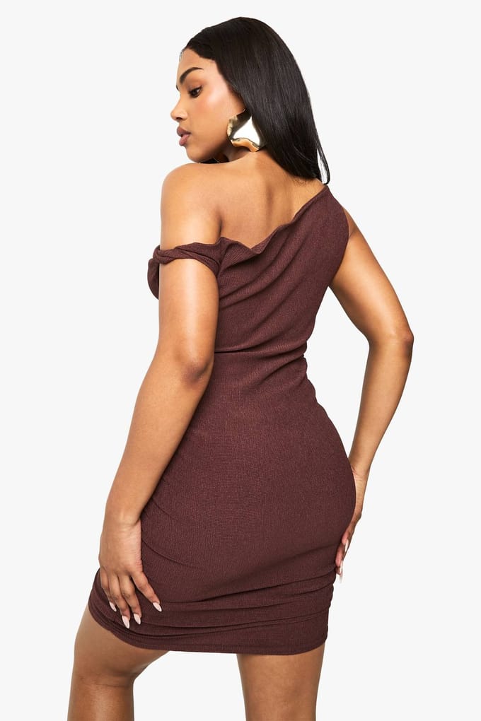 boohoo Dames Getextureerde Draperie Twistriem Mini-jurk | Chocolate | Maat: 16