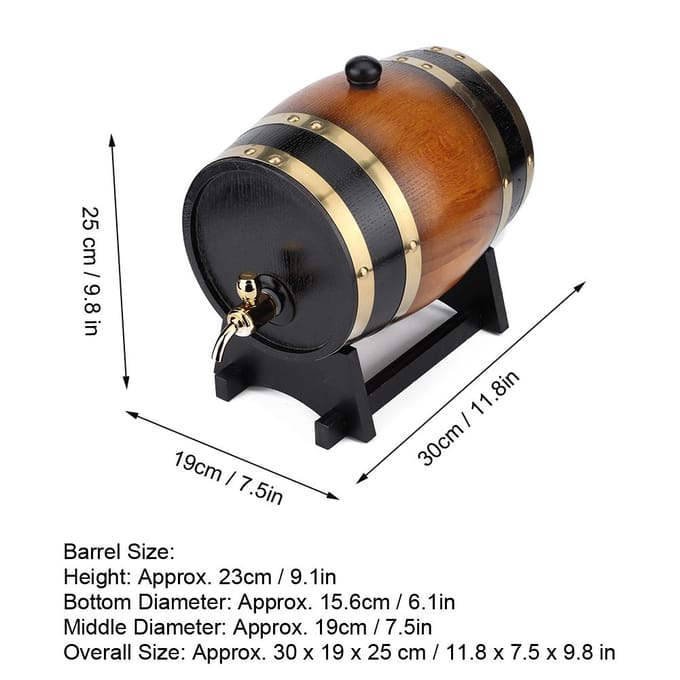 Tonneau à vin rouge en bois de chêne de grande capacité, style rétro, 3 L, pour la maison gray