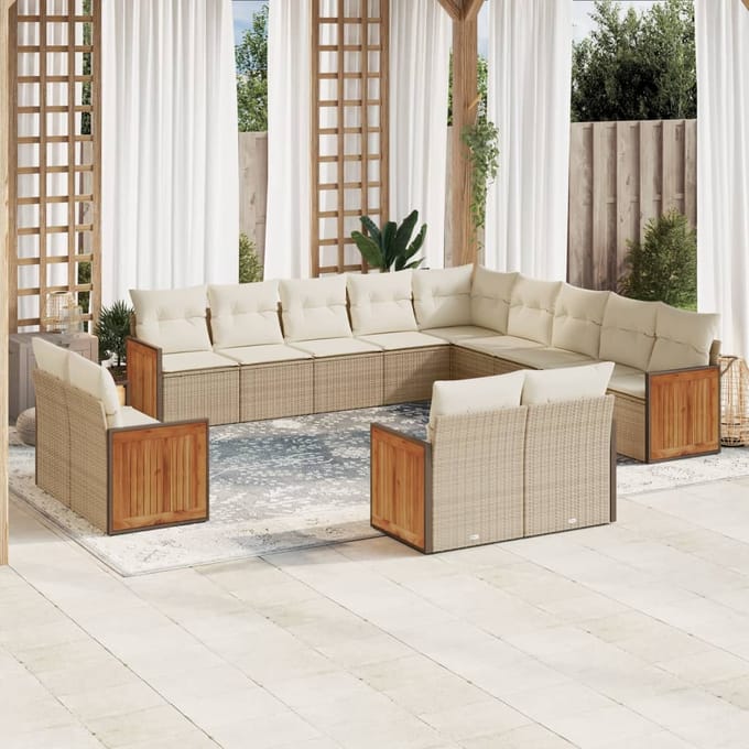 vidaXL - 13-delige - Loungeset - met - kussens - poly - rattan - beige