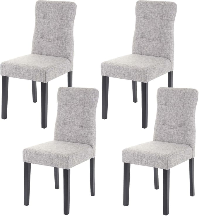Set van 4 eetkamerstoelen MCW-E58, stoel eetkamerstoelen, MVG-gecertificeerd ~ stof/textiel grijs, donkere poten