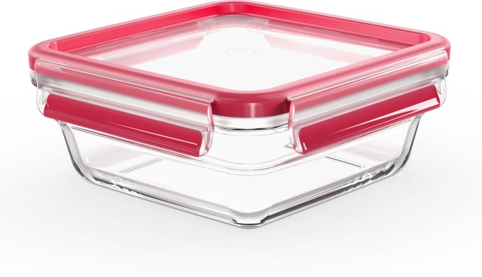 Emsa Clip & Close Vershoudbakje 0.8 l Glas Met deksel, Waterdicht, BPA-vrij Transparant, Rood 600747