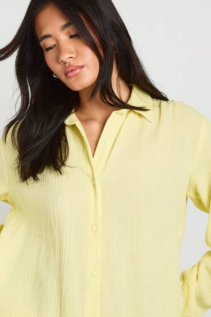 boohoo Dames Kaaslinnen Shirt | Citroen | Maat: 38