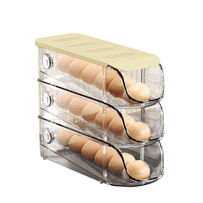 3 STUKS Eiercontainer Voor Koelkast Plastic Stapelbaar Auto Rollend Eierhouder Opbergdoos voor beige