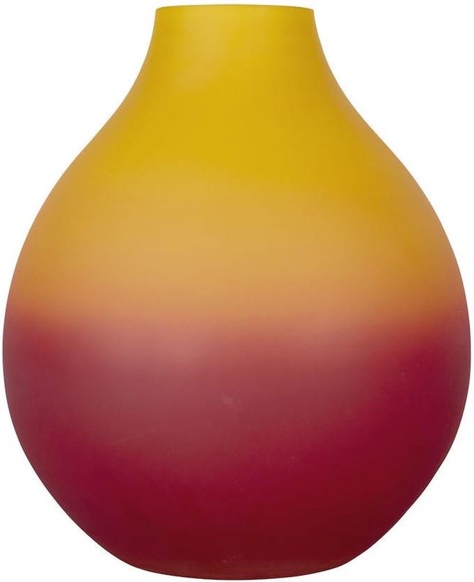 Vaas Geel Rood Glas – 30 cm Hoog – Ovaal Design – Moderne Blikvanger