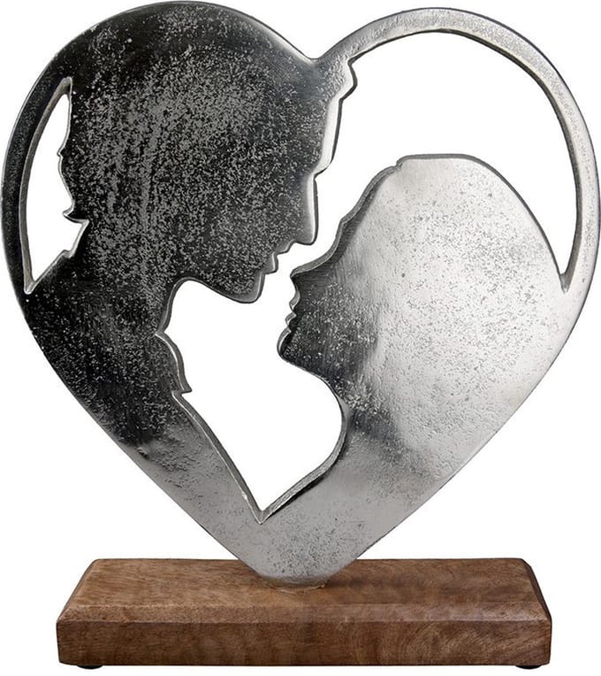 Gilde Handwerk - Beeld - Sculptuur - Liefdespaar - Mangohout - Metaal - Zilver