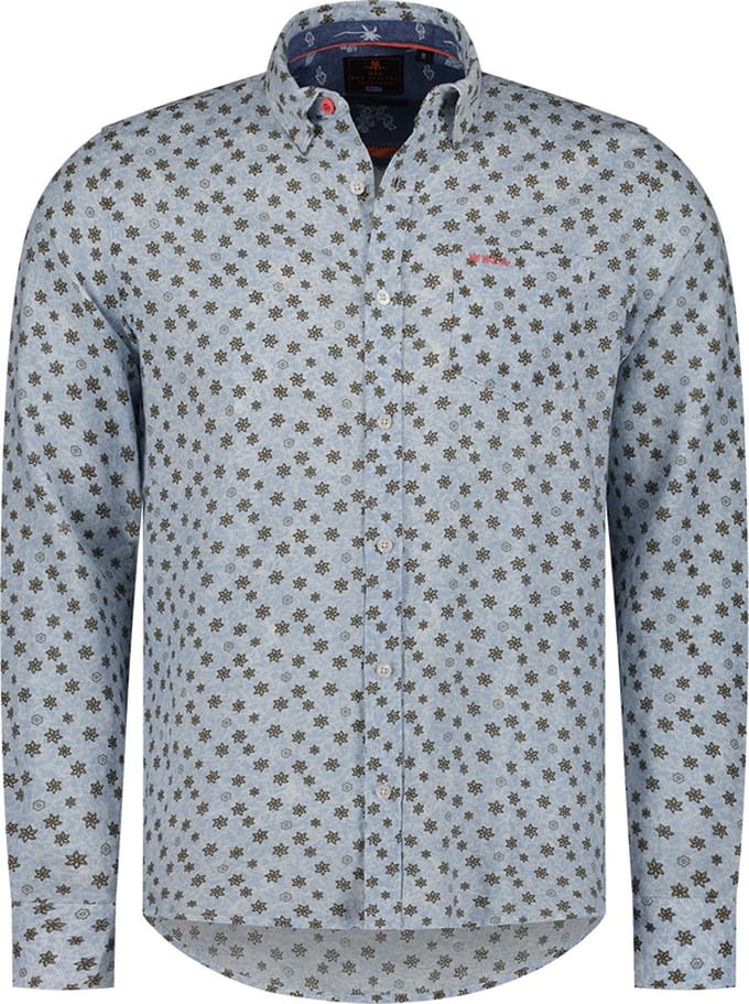 linnen New Zealand casual overhemd normale fit blauw geprint