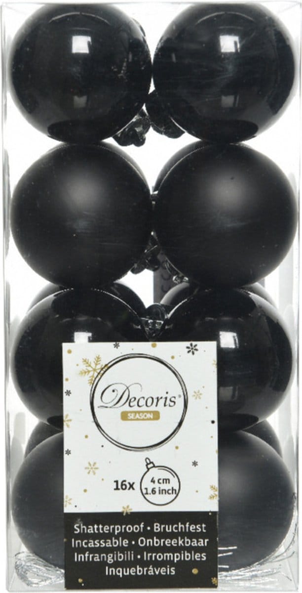 Kerstbal - Plc d4cm - Zwart - 16 stuks