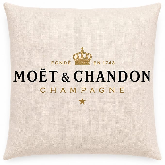 Moët & Chandon - Kussen - Wit - Champagne - Kussensloop - 45X45 CM - Linnen - Auto - Decoratie - Boot - Hotel - DUBBELZIJDIG