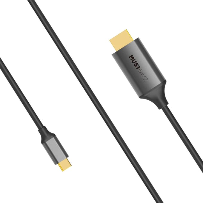 Musthavz - USB-C naar HDMI kabel - 4K ondersteuning, USB-C 3.1, 18 Gbps - 1.8 meter - zwart/grijs