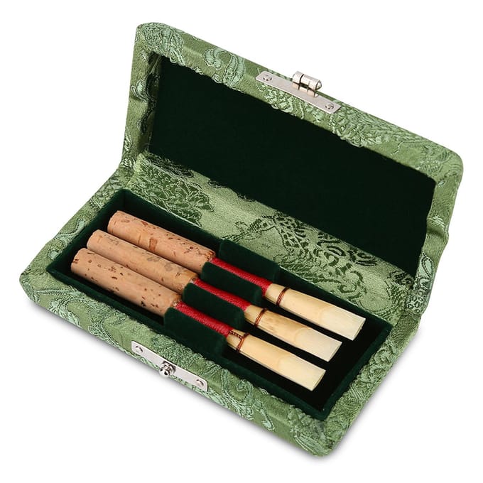 Houten Zijden Doek Omslag Riet Etui Houder Opbergdoos voor 3 stuks Hobo Riet beige