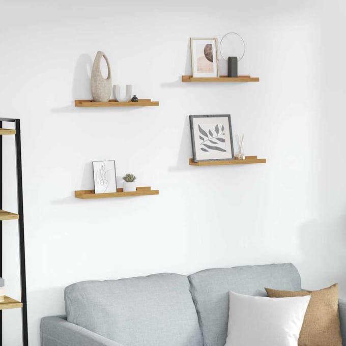 vidaXL - Wandplank - 4 - st - Beige - 40 - x - 9 - x - 3 - cm - Bewerkt - hout