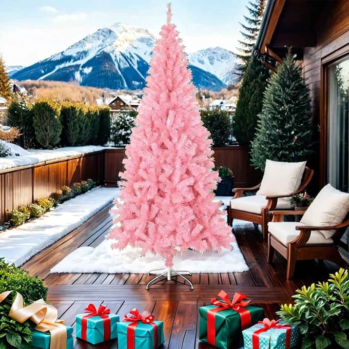 vidaXL - Kunstkerstboom - met - standaard - 210 - cm - PVC - roze
