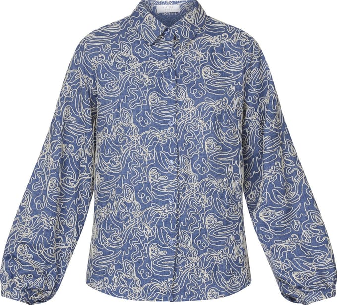 SISTERS POINT Newa-sh Dames Blouse - Denim/Cream - Maat S