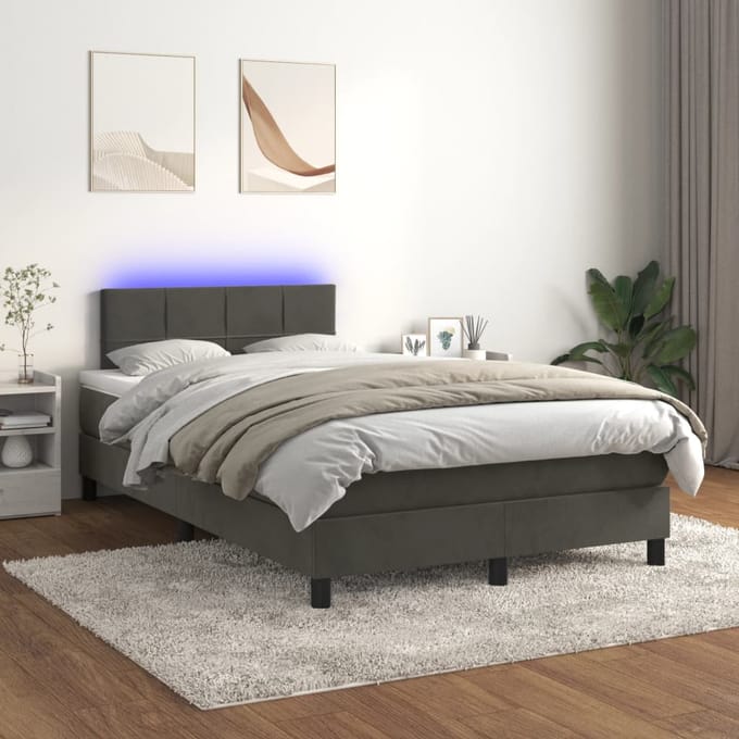 vidaXL - Boxspring - met - matras - en - LED - fluweel - donkergrijs - 120x200 - cm